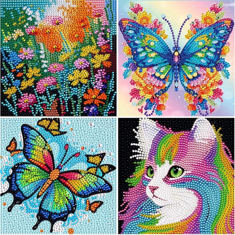 UiSdfuy Diamond Art Kits for Kids,Arts & Crafts for Kid Ages 8-12,Diamond Art for Kids,Gem Art 4 Pack Diamond Painting 6" X 6" (Butterfly) - Image 1